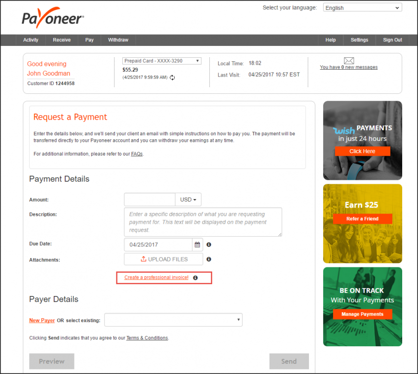 Invoice Generator Payoneer